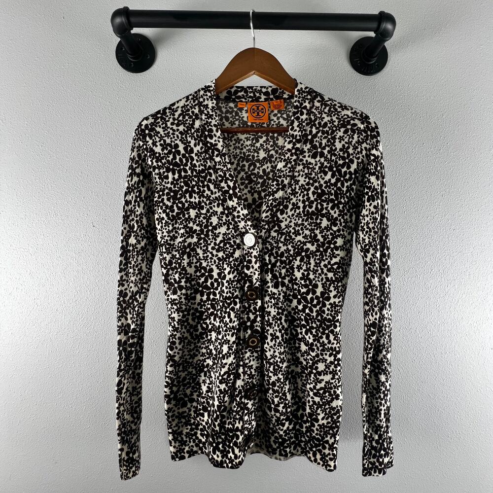 Tory Burch Ditsy Floral Merino Wool Cardigan Preppy Parisian Chic Sweater XS